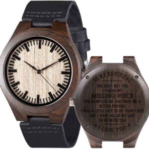 Mens Customized Engraved Wooden Watches Quartz Casual Wristwatches for Men Husband Boyfriend Dad Son Family Friends Personalized Gift