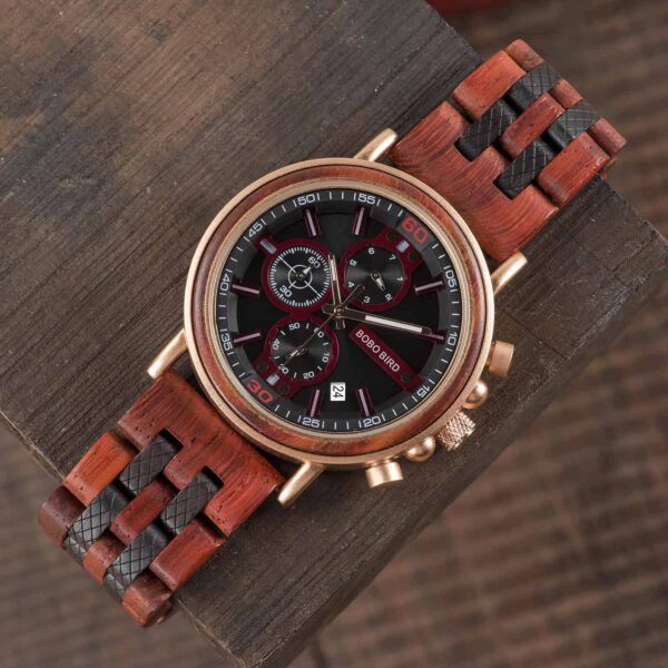 Amaranth wood and stainless steel Handmade men's wooden watches - Gawaine S18-5
