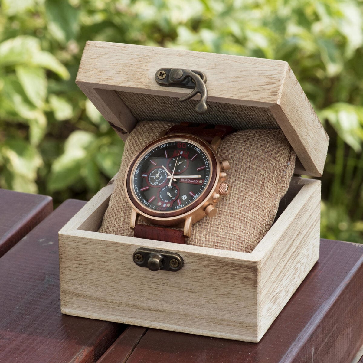 Amaranth wood and stainless steel Handmade men's wooden watches - Gawaine S18-5_1500_14 Amaranth wood and stainless steel Handmade men's wooden watches - Gawaine S18-5_1500_14