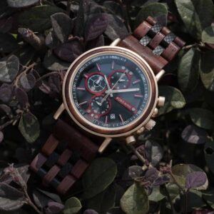 Madera de amaranto y acero inoxidable Relojes de madera para hombre hechos a mano - Gawaine S18-5