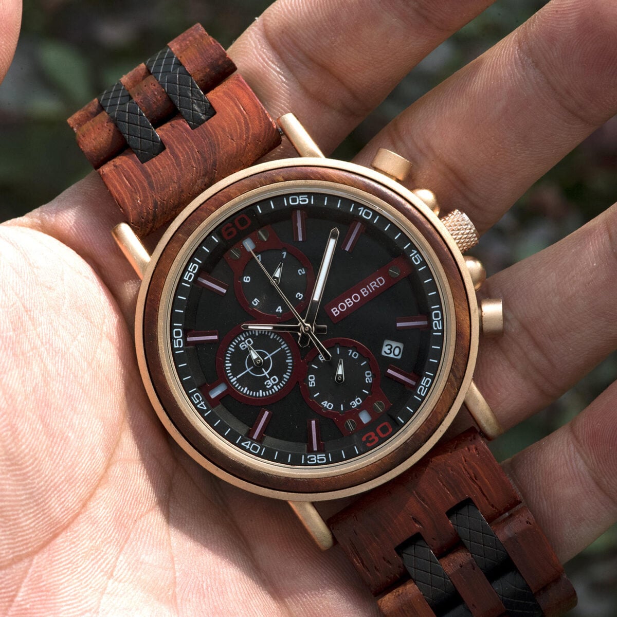 Amaranth wood and stainless steel Handmade men's wooden watches - Gawaine S18-5_1500_16 Amaranth wood and stainless steel Handmade men's wooden watches - Gawaine S18-5_1500_16