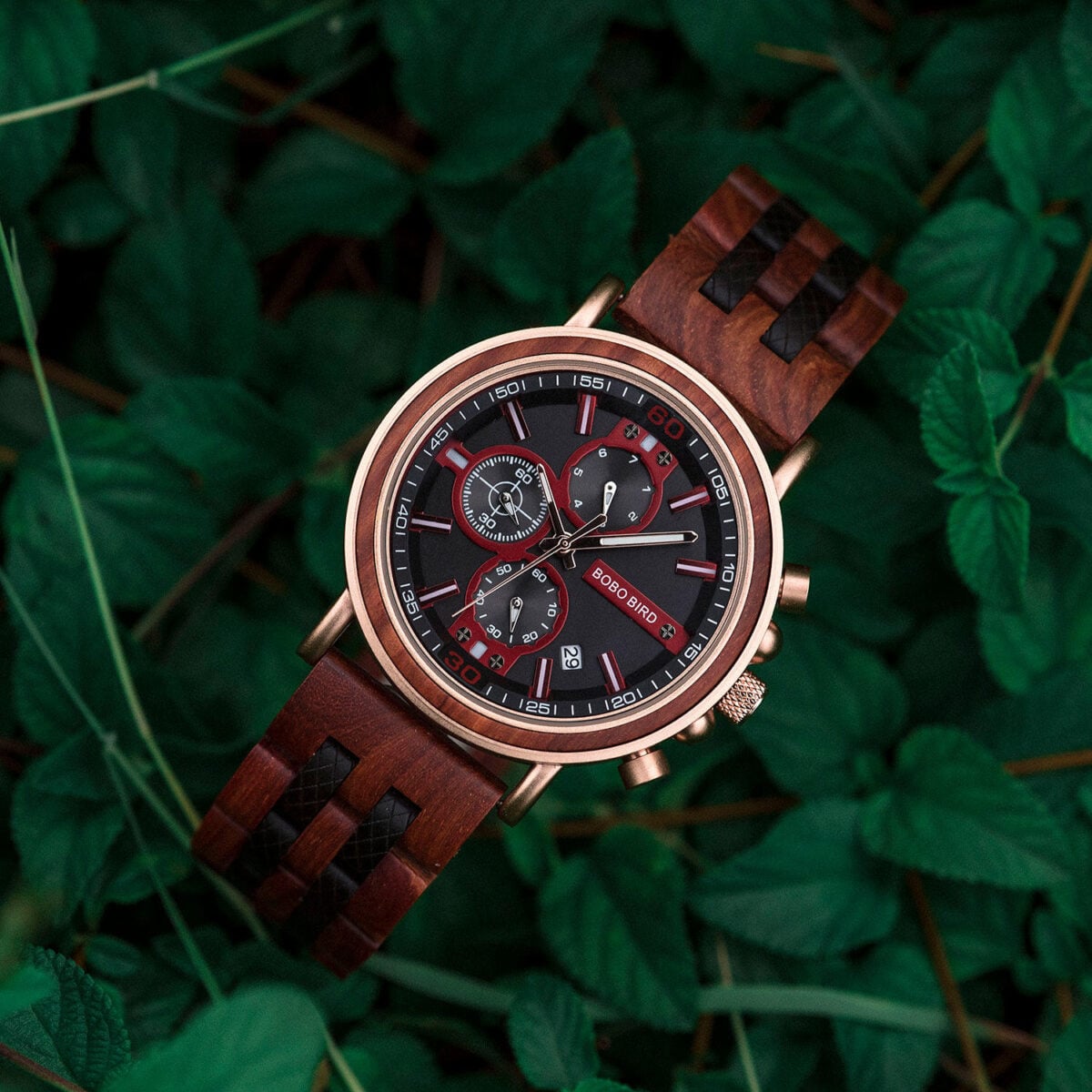 Amaranth wood and stainless steel Handmade men's wooden watches - Gawaine S18-5_1500_17 Amaranth wood and stainless steel Handmade men's wooden watches - Gawaine S18-5_1500_17