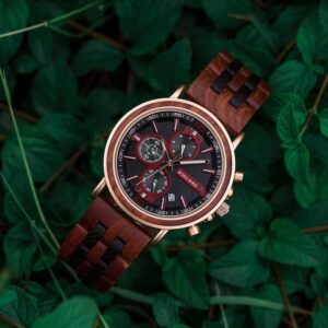 Amaranth wood and stainless steel Handmade men's wooden watches - Gawaine S18-5