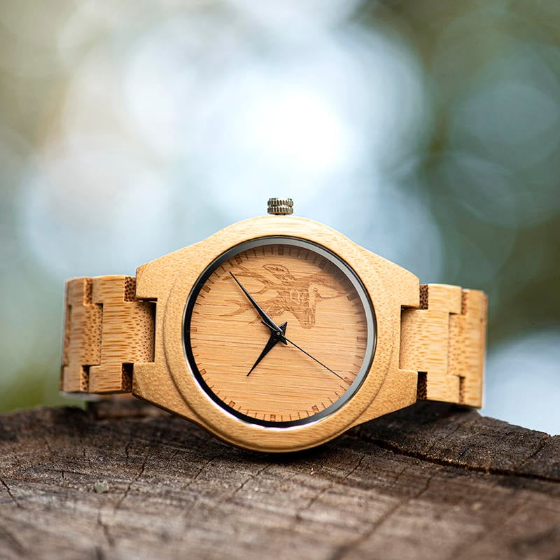 Classic Handmade Natural Bamboo Wood Watches With Deer Head Engrave Dial With Bamboo Strap D28-1 Classic Handmade Natural Bamboo Wood Watches With Deer Head Engrave Dial With Bamboo Strap D28-1