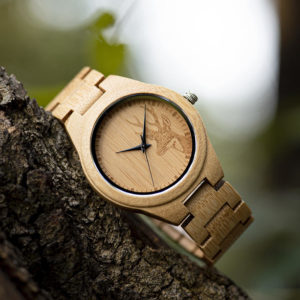 Classic Handmade Natural Bamboo Wood Watches With Deer Head Engrave Dial With Bamboo Strap - D28