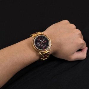 Natural Ebony and Gold Stainless Steel Handmade Engraved Wooden Watch for Men - Lancelot S18-4