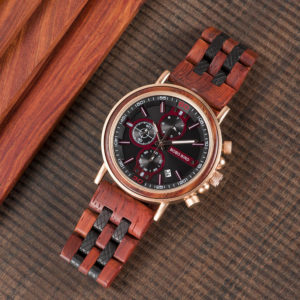男性用ハンドメイドローズウッド木製腕時計