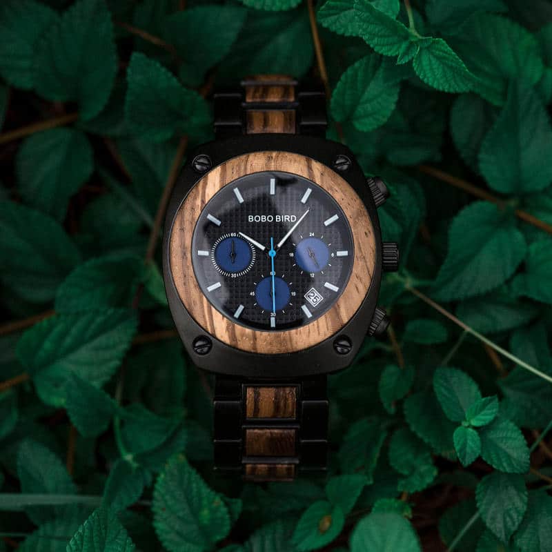 Engraved Wooden Watch For Men Handmade Zebrawood Multifunctional  Chronograph Personalized Wood Watch 