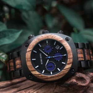 Engraved Wooden Watch For Men Handmade Zebrawood Multifunctional Chronograph Personalized Wood Watch - Commander T08-2