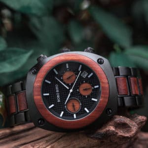 Engraved Wooden Watch For Men Handmade Redwood Multifunctional Chronograph Personalized Wood Watch - Commander T08-1