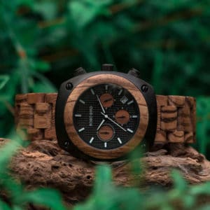 Engraved Wooden Watch For Men Handmade Zebrawood Multifunctional Chronograph Personalized Wood Watch - Commander T08-4