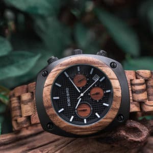 Engraved Wooden Watch For Men Handmade Zebrawood Multifunctional Chronograph Personalized Wood Watch - Commander T08-4