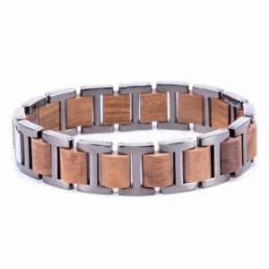 Men's Stainless Steel and Wood Bracelet