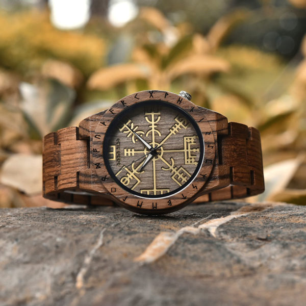Engraved Wooden Watches The Viking Compass  The Runic Compass - Vegvisir T16-3