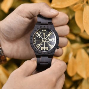 Handmade Natural Ebony wood Engraved Wooden Watches The Viking CompassThe Runic Compass - Vegvisir T16-4-10 Handmade Natural Ebony wood Engraved Wooden Watches The Viking CompassThe Runic Compass - Vegvisir T16-4-10