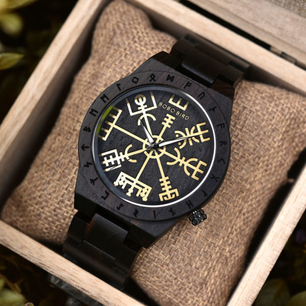 Engraved Wooden Watches The Viking Compass / The Runic Compass - Vegvisir T16-4