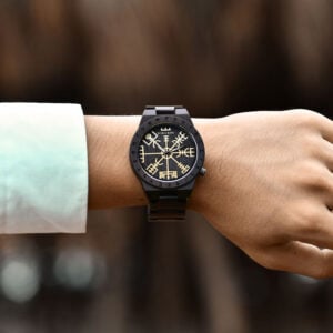 Handmade Natural Ebony wood Engraved Wooden Watches The Viking CompassThe Runic Compass - Vegvisir T16-4-8 Handmade Natural Ebony wood Engraved Wooden Watches The Viking CompassThe Runic Compass - Vegvisir T16-4-8