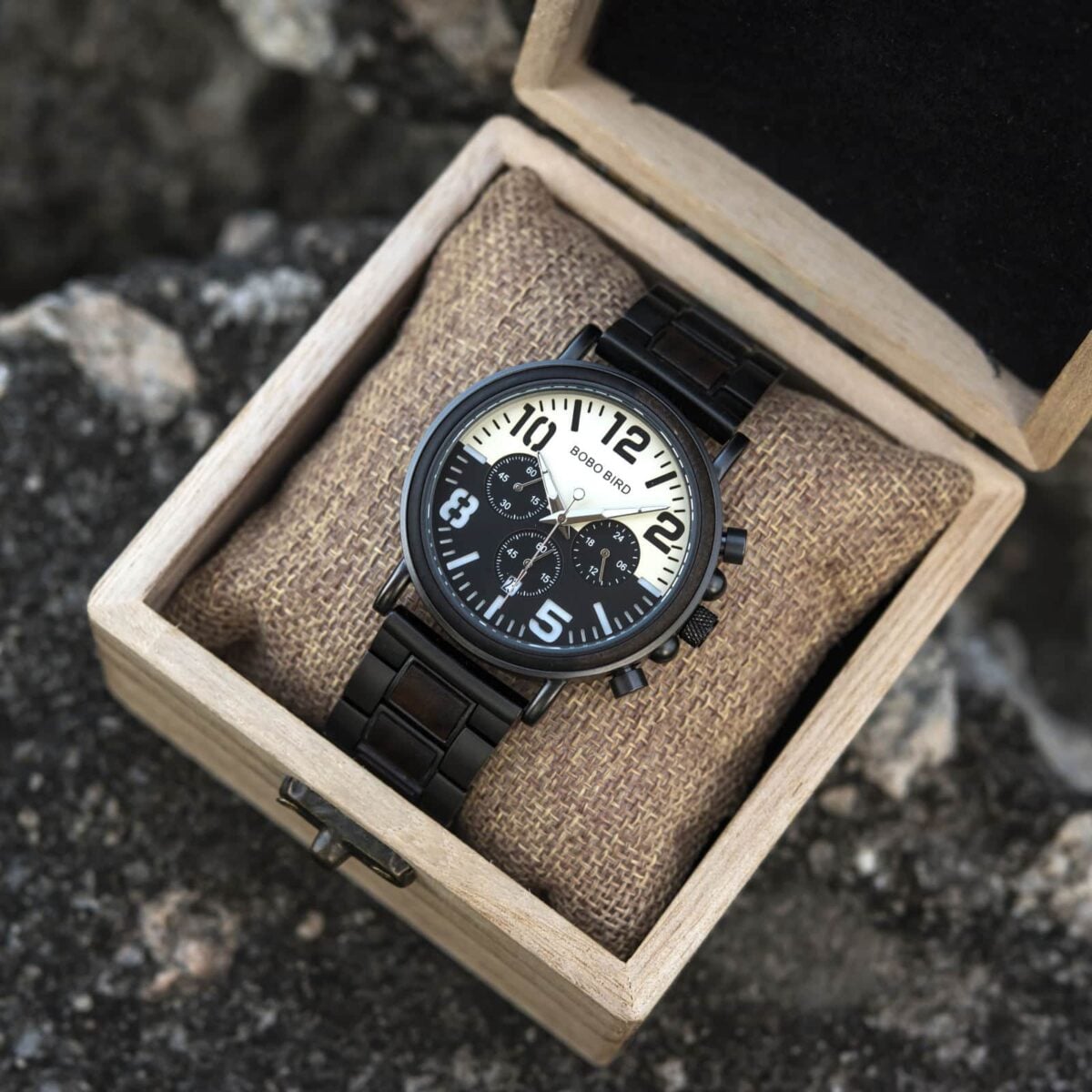 Mens Unique Chronograph Ebony Engrave Wooden Watches - Twilight R25-2_8 Mens Unique Chronograph Ebony Engrave Wooden Watches - Twilight R25-2_8