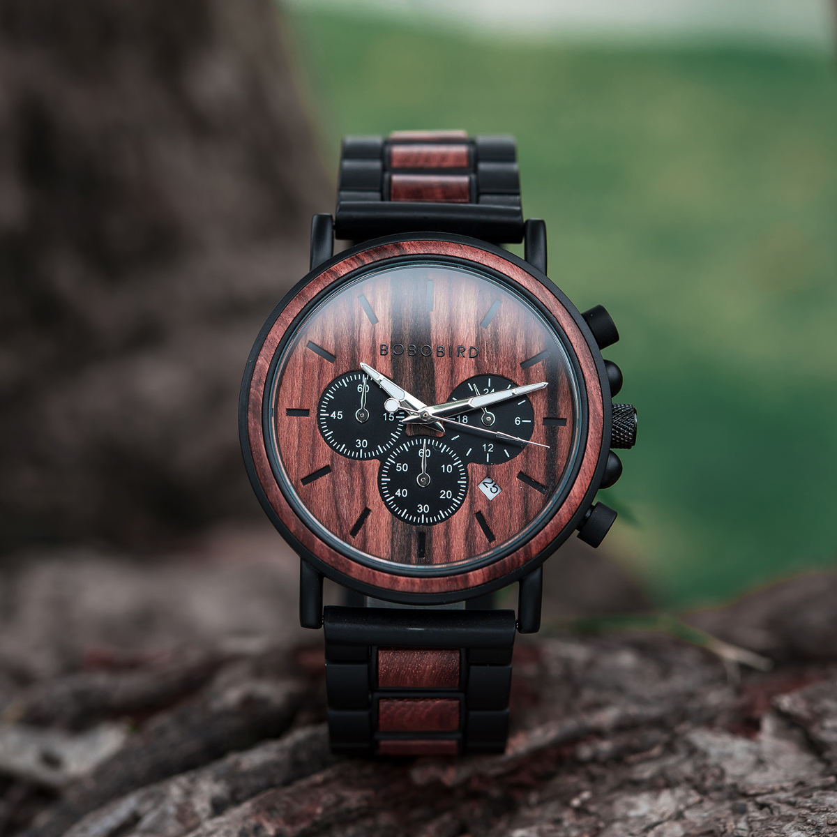 Orologi di legno da uomo classici fatti a mano, rosso e legno di sandalo, regalo d'anniversario - Shine