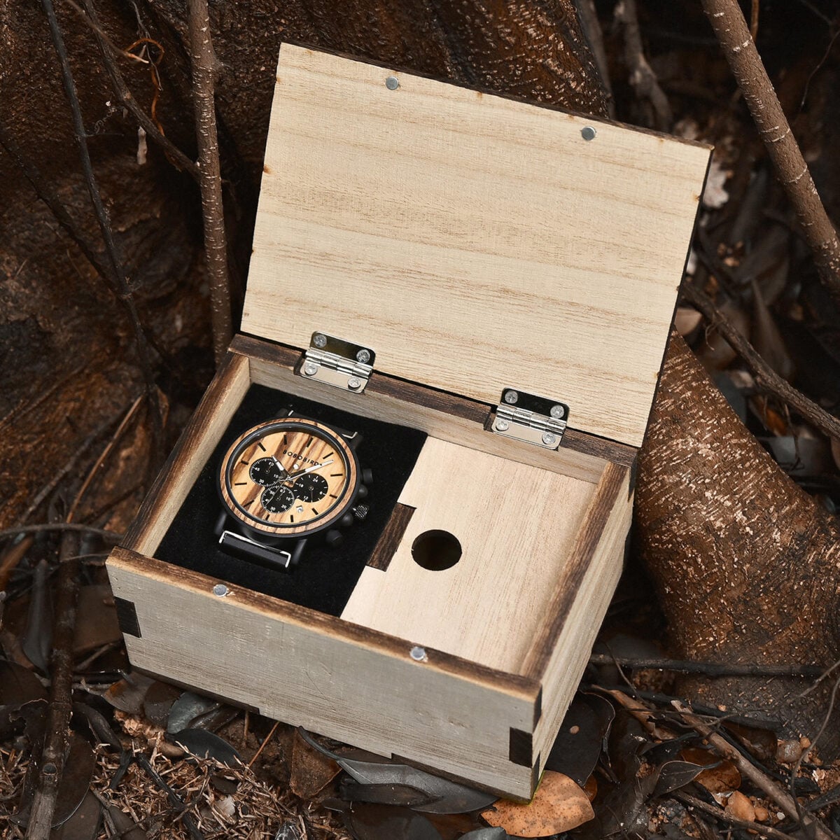 Natural Ebony & Zebrawood & Stainless Steel Combined Wood Watch Personalized Gifts For Him - North S09X_16 Natural Ebony & Zebrawood & Stainless Steel Combined Wood Watch Personalized Gifts For Him - North S09X_16