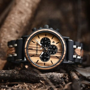 Natural Ebony & Zebrawood & Stainless Steel Combined Wood Watch Personalized Gifts For Him - North S09X_6 Natural Ebony & Zebrawood & Stainless Steel Combined Wood Watch Personalized Gifts For Him - North S09X_6
