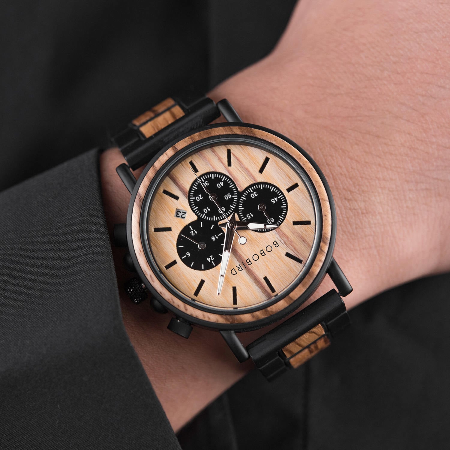 Engraved Wooden Watche Zebrawood - Shine P09-1 | BOBO BIRD