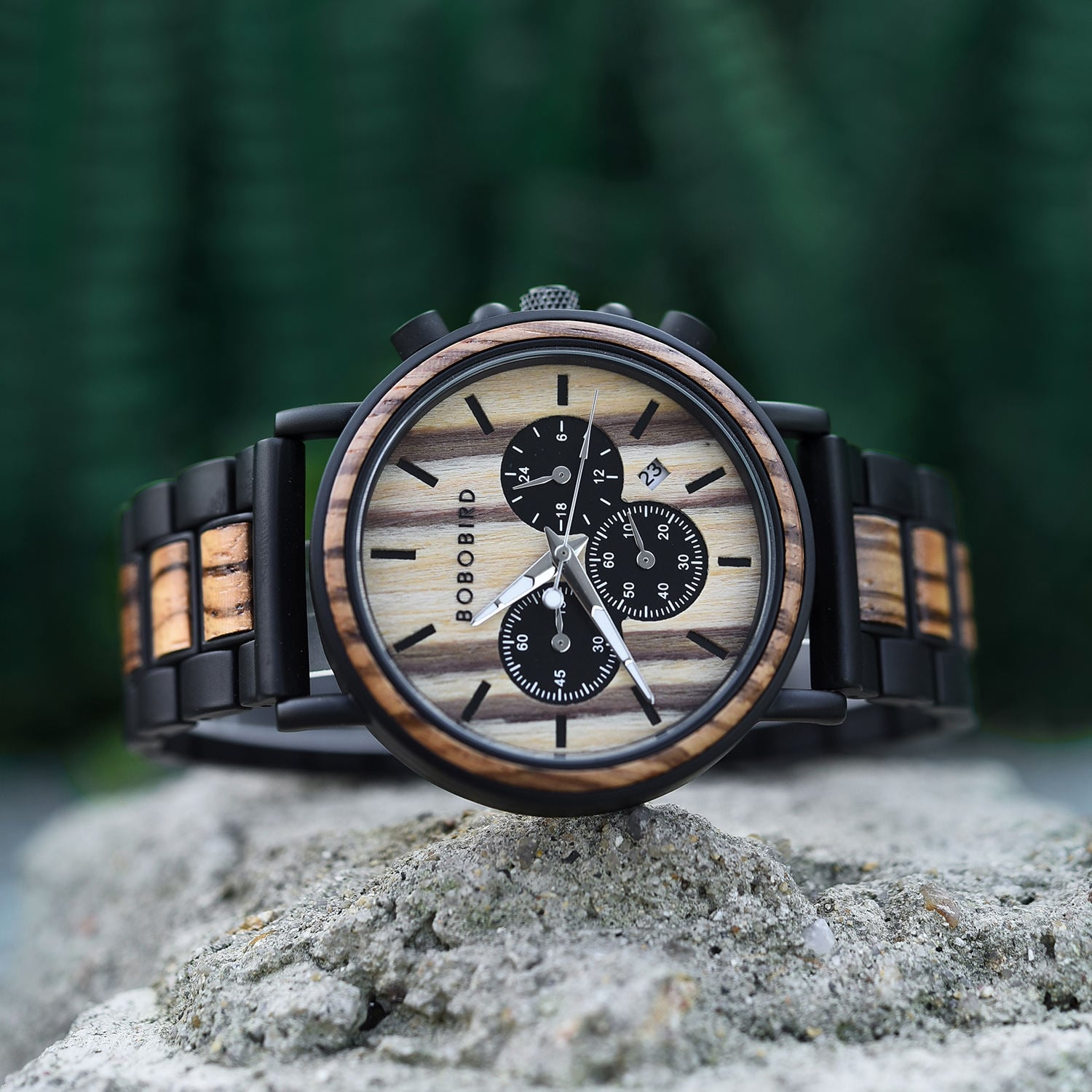 Engraved Wooden Watche Zebrawood - Shine P09-1 | BOBO BIRD