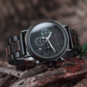 Classic Handmade Personalized Gift Ebony Men's Wooden Watches Best Gift Ideas for Men 2021 - Explorer Q26-1_2