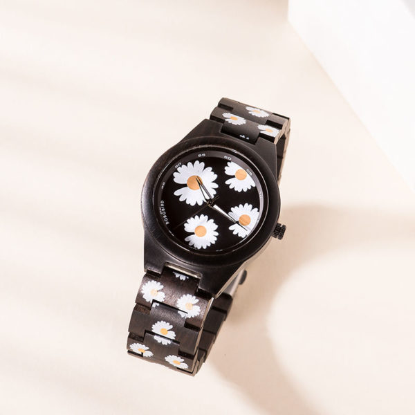 The Fashion Handmade Ebony Printed Unique Wooden Watches - Daisies F38-1