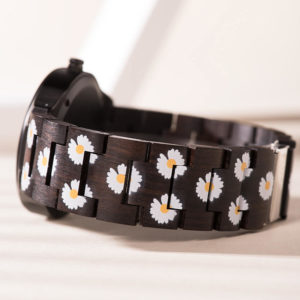 The Fashion Handmade Ebony Printed Unique Wooden Watches - Daisies