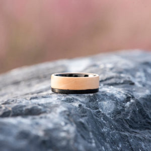 Mens Wood Wedding Band Black Tungsten Wood Ring Lined with Whisky Barrel White Oak Mens Wedding Band