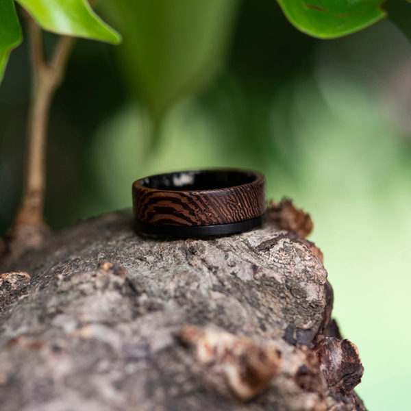 Fede nuziale in legno - Snakewood e anello di tungsteno nero GSP10-01J