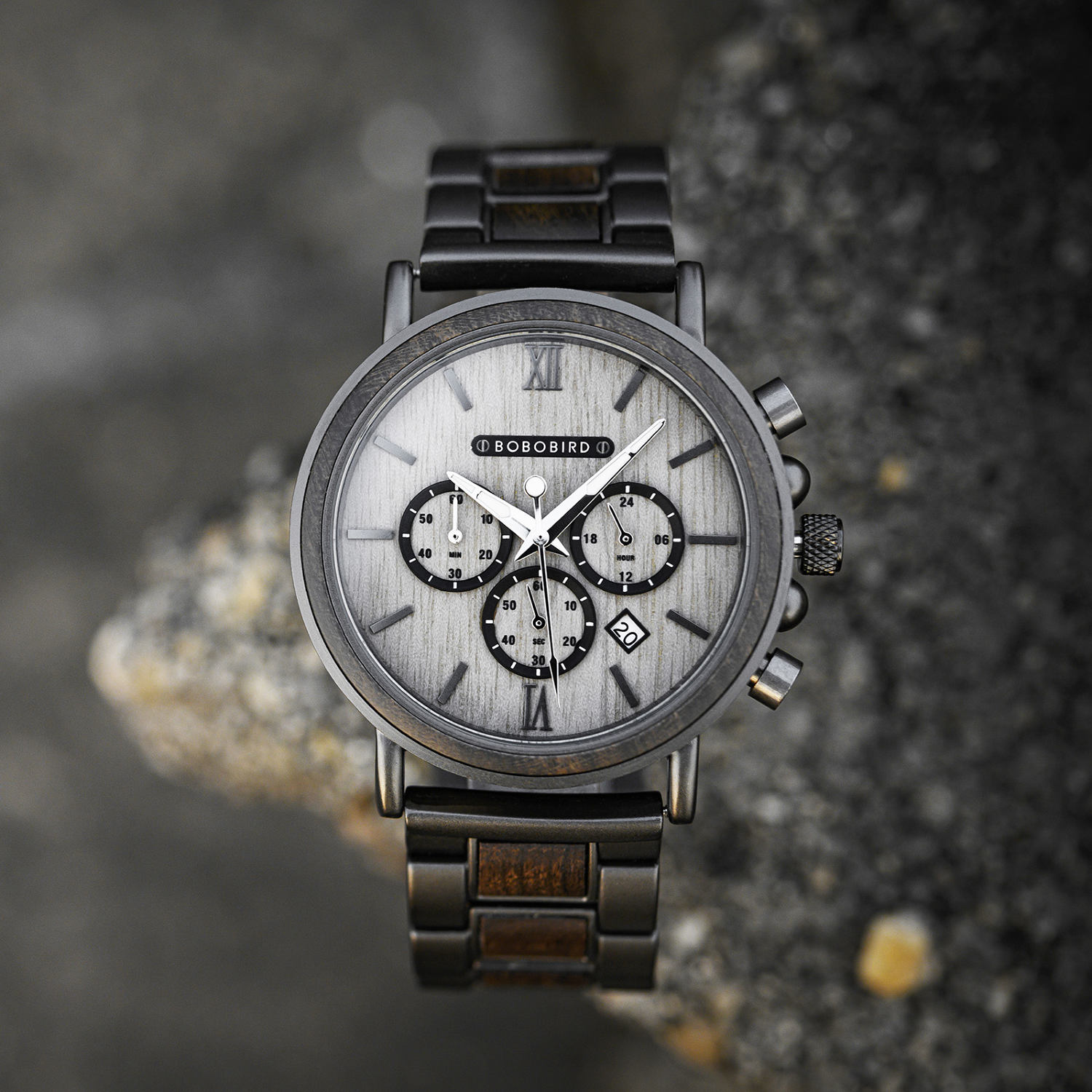 Relógio de Madeira Gravado para Homem Cronógrafo de Luxo de Marca Topo Relógios de Quartzo Militares GT050-2A