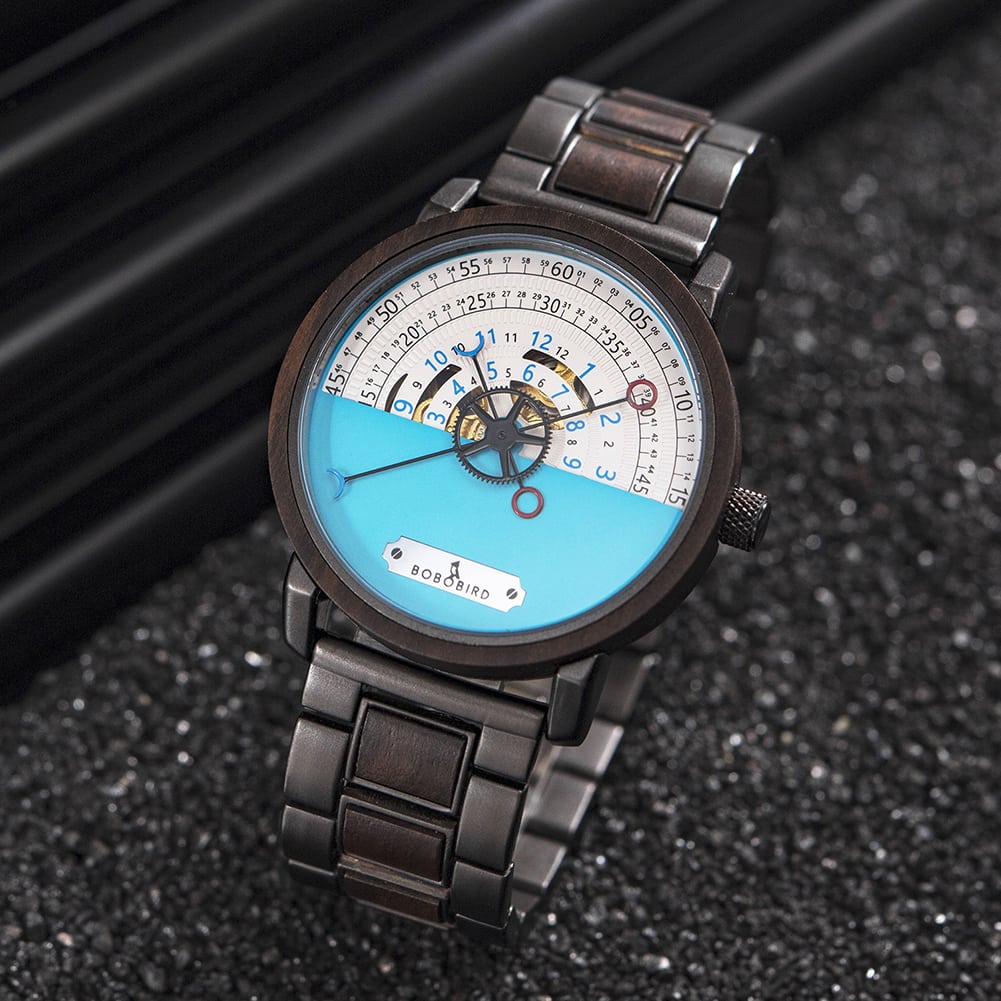 Relógios Automáticos Mecânicos Personalizados de Madeira de fabrico artesanal Aviação Relógio de Ébano Estilo Militar GT043-1A