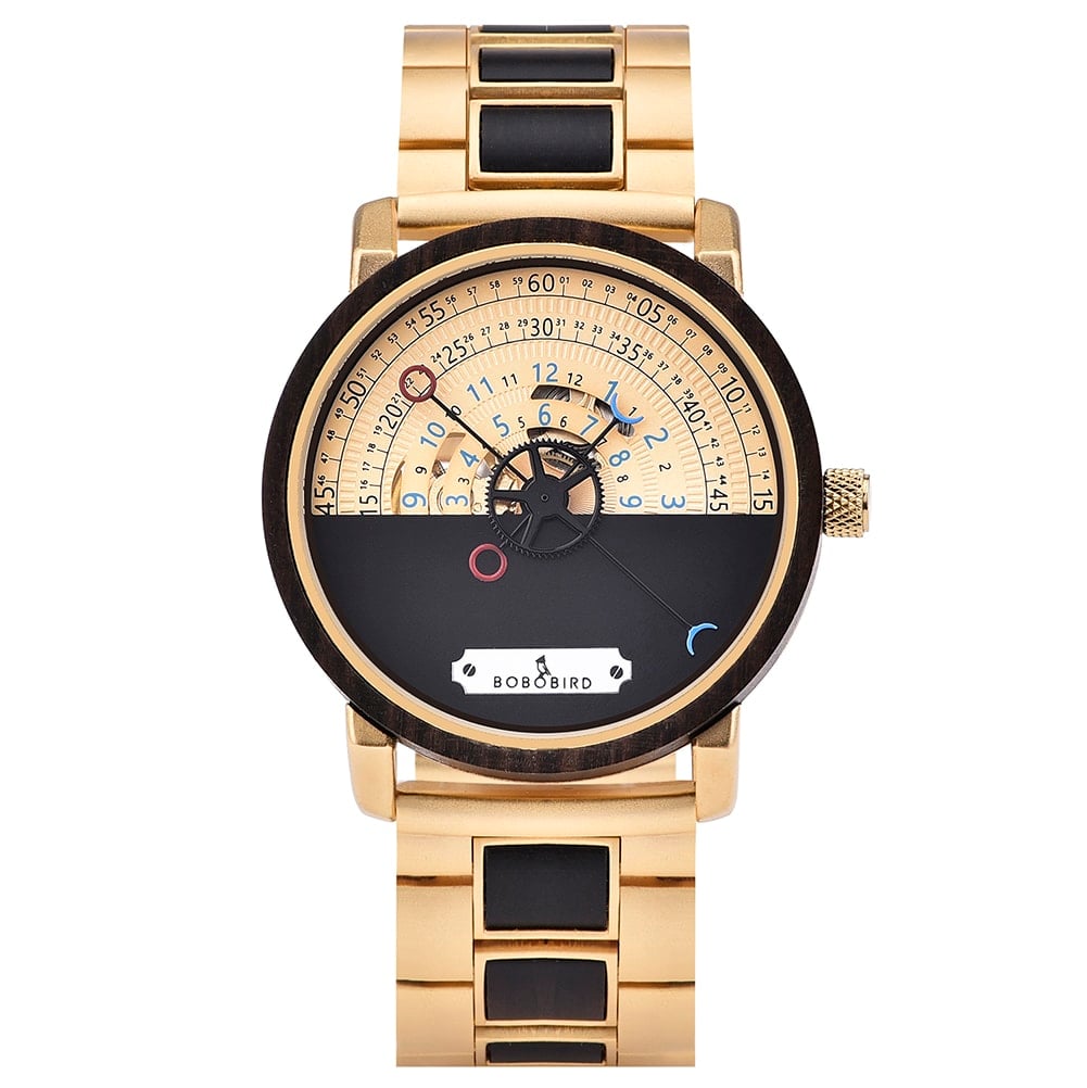 Personalized Automatic Mechanical Handmade Wooden Watches Aviation Military Style Ebony Watch GT043-2A-1 Personalized Automatic Mechanical Handmade Wooden Watches Aviation Military Style Ebony Watch GT043-2A-1