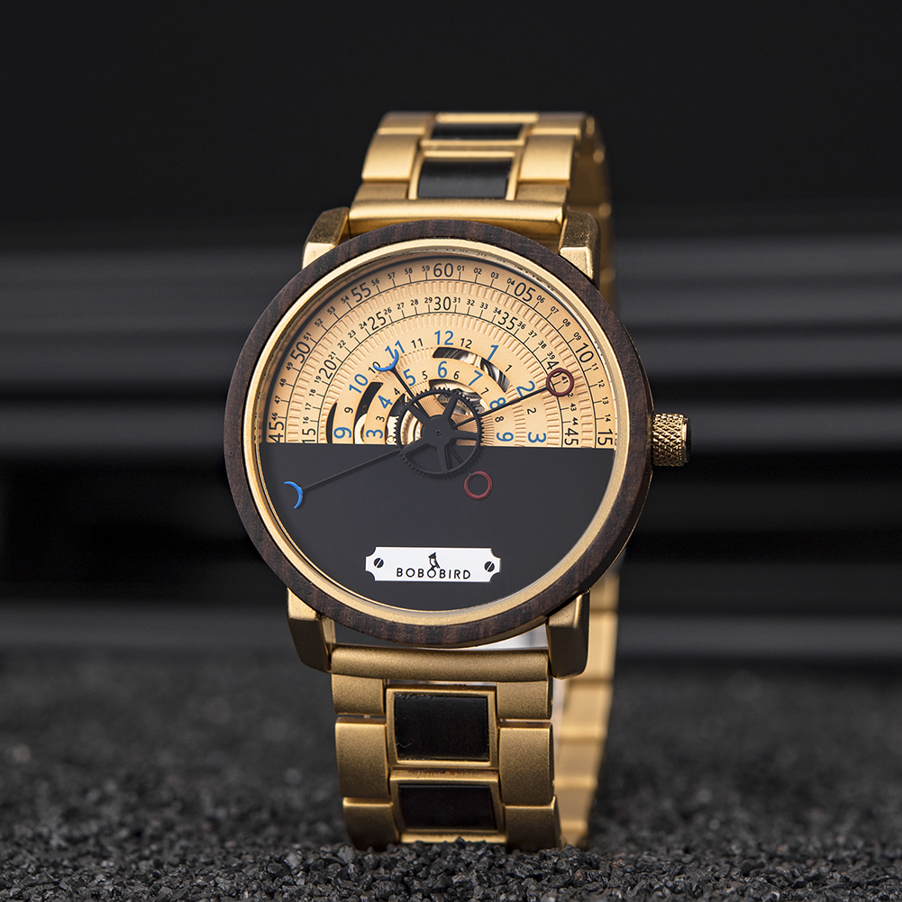 Relógios Automáticos Mecânicos Personalizados de Madeira de fabrico artesanal Aviação Relógio de Ébano Estilo Militar GT043 2A 14
