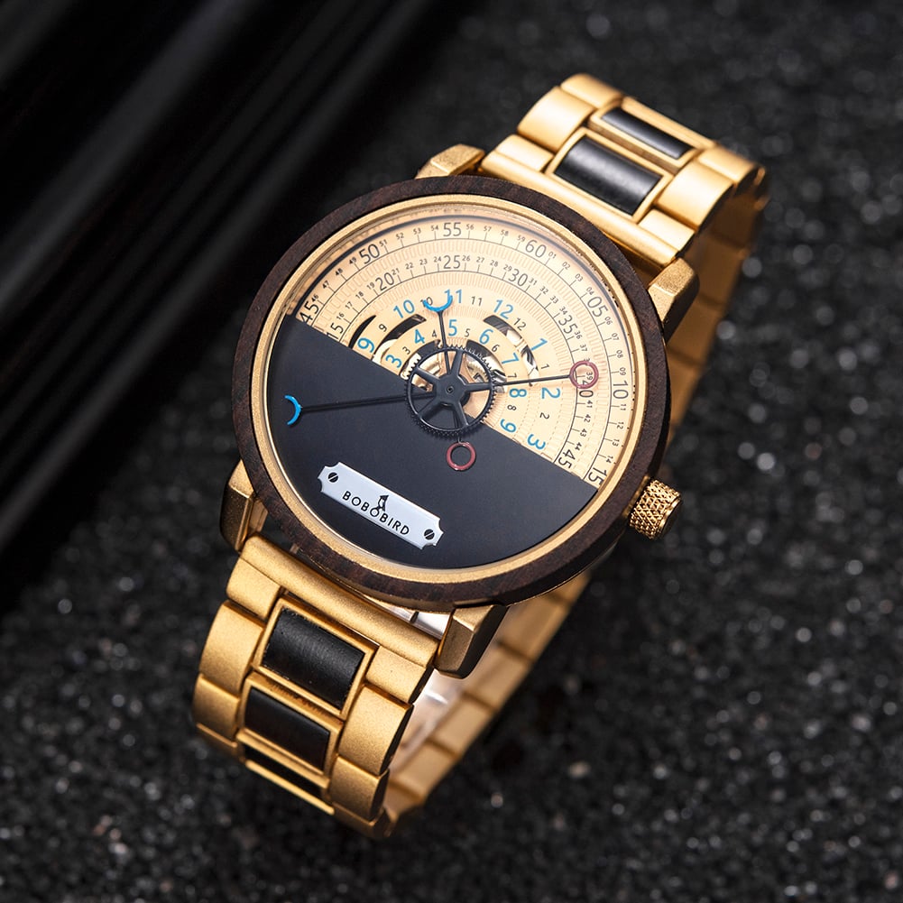 Personalized Automatic Mechanical Handmade Wooden Watches Aviation Military Style Ebony Watch GT043-2A-15 Personalized Automatic Mechanical Handmade Wooden Watches Aviation Military Style Ebony Watch GT043-2A-15