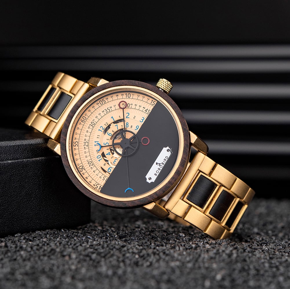 Personalized Automatic Mechanical Handmade Wooden Watches Aviation Military Style Ebony Watch GT043-2A-16 Personalized Automatic Mechanical Handmade Wooden Watches Aviation Military Style Ebony Watch GT043-2A-16