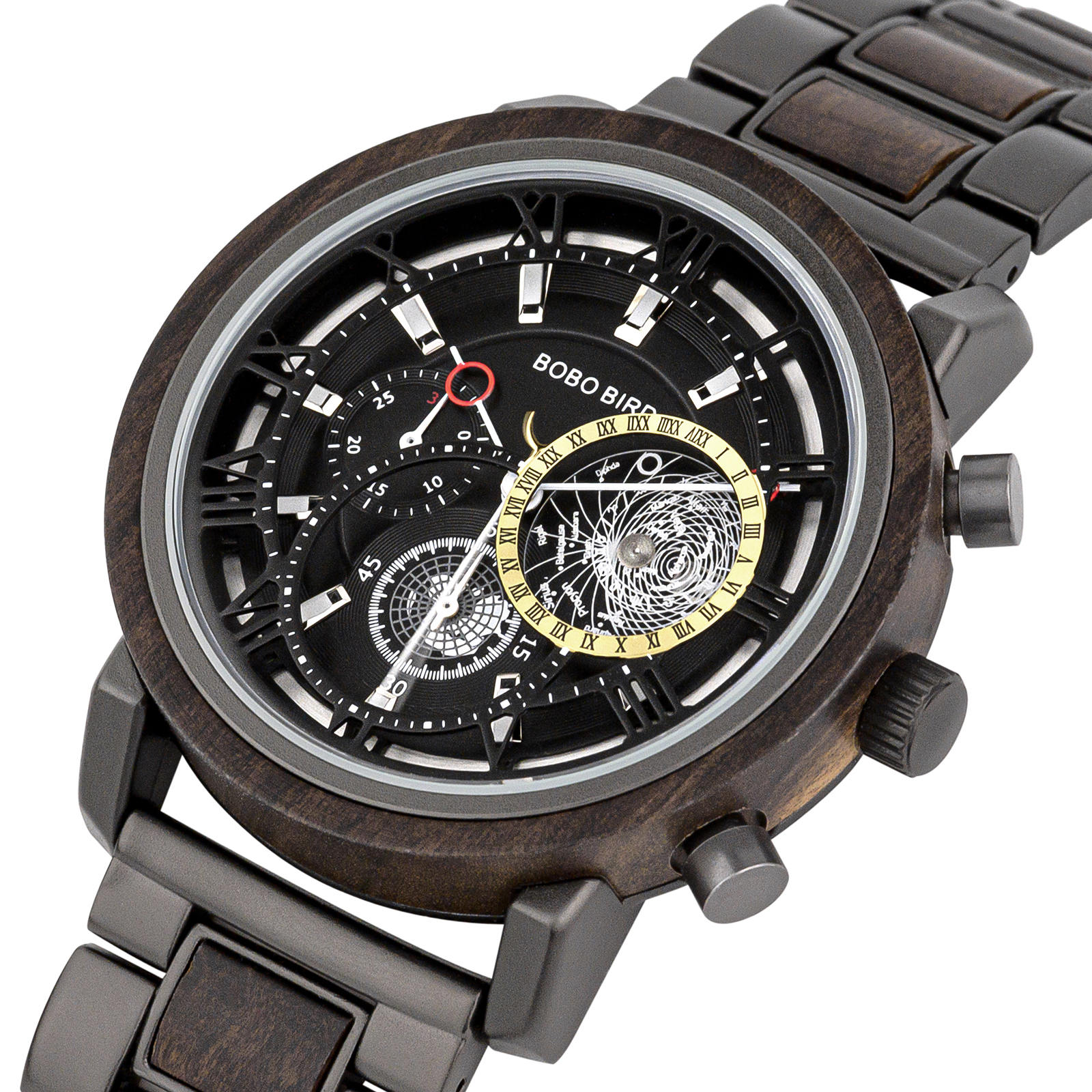 Personalized Wood Watch Ebony Chronograph Watch GT044-1A
