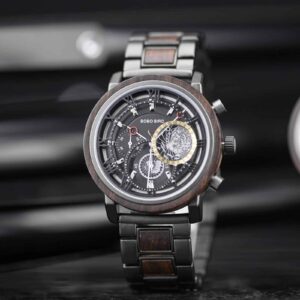Personalized Handmade Wooden Watch Ebony Chronograph Watch GT044-1A