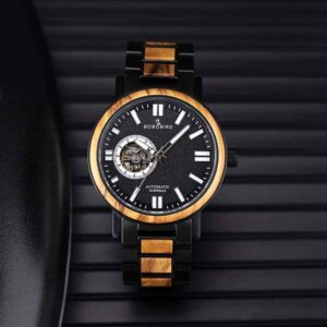 Wooden Men's Wristwatches Stylish Automatic Mechanical Wooden Watch Blue Fashion Casual Water Resistant Luxury Watches GT045-2A