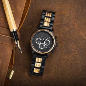 Reloj de madera grabado para los hombres de la marca superior de lujo cronógrafo militar de cuarzo relojes GT050-1A