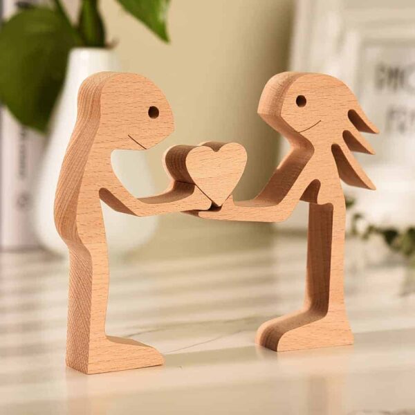 Couple Man and Woman with Heart Wood Sculpture Couple Wooden Carving Gifts Valentine Wooden Gifts Bessgear Unique Custom Valentine Gifts GPL00059