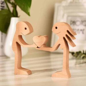 Couple Man and Woman with Heart Wood Sculpture, Couple Wooden Carving Gifts, Valentine Wooden Gifts, Bessgear Unique Custom Valentine Gifts 3