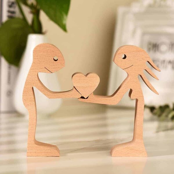 Couple Man and Woman with Heart Wood Sculpture, Couple Wooden Carving Gifts, Valentine Wooden Gifts, Bessgear Unique Custom Valentine Gifts