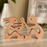 Couple with One Kid Wood Sculpture, Couple Wooden Carving Gifts Home Decor
