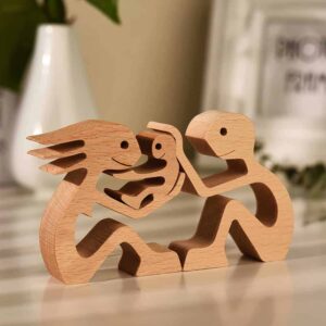Couple with One Kid Wood Sculpture, Couple Wooden Carving Gifts Home Decor_2