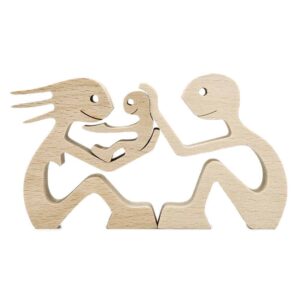 Couple with One Kid Wood Sculpture, Couple Wooden Carving Gifts Home Decor_4