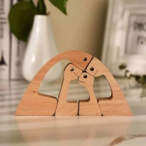 Couple with Two Kids Wood Sculpture, Wooden Carving Gift Home Decor