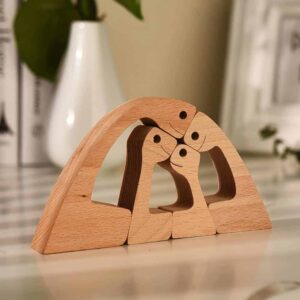Couple with Two Kids Wood Sculpture, Wooden Carving Gift Home Decor_2
